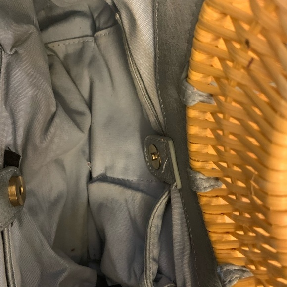 Anthropologie Marianne Stylish Blue Handbag with Bamboo Handles - Picture 10 of 13